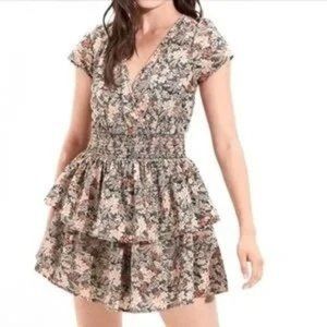 American Eagle Floral Linen Blend Ruffle Tiered Dress, Medium